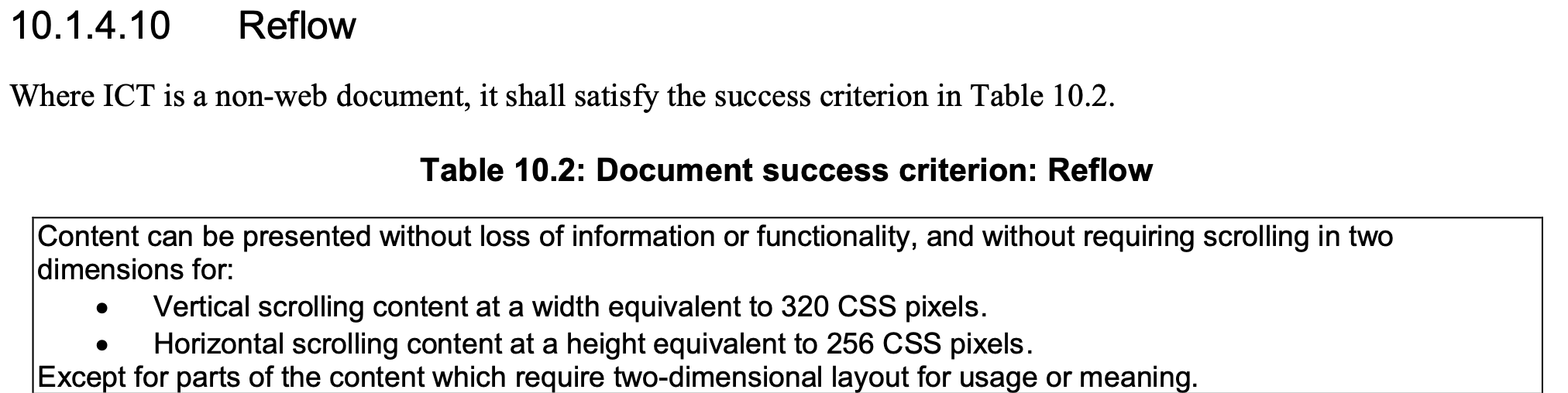 Excerpt from the European Accessibility Act showing the reflow requirements for non-web documents